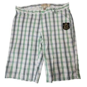 Vtg Old Skool Short 18 Yth Boys Plaid White Green Blue 23" Y2K Streetwear Skater